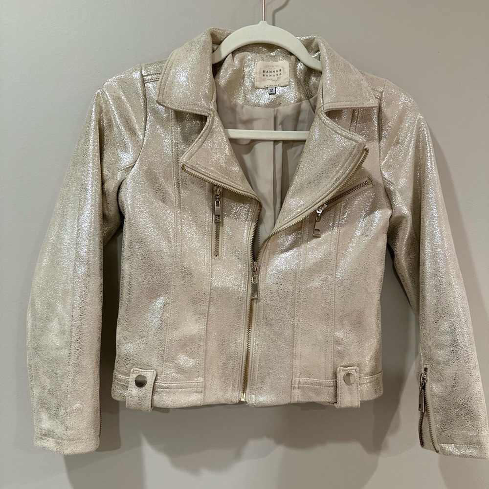 Hannah Banana Shimmering Faux Gold/Silver Leather Jacket